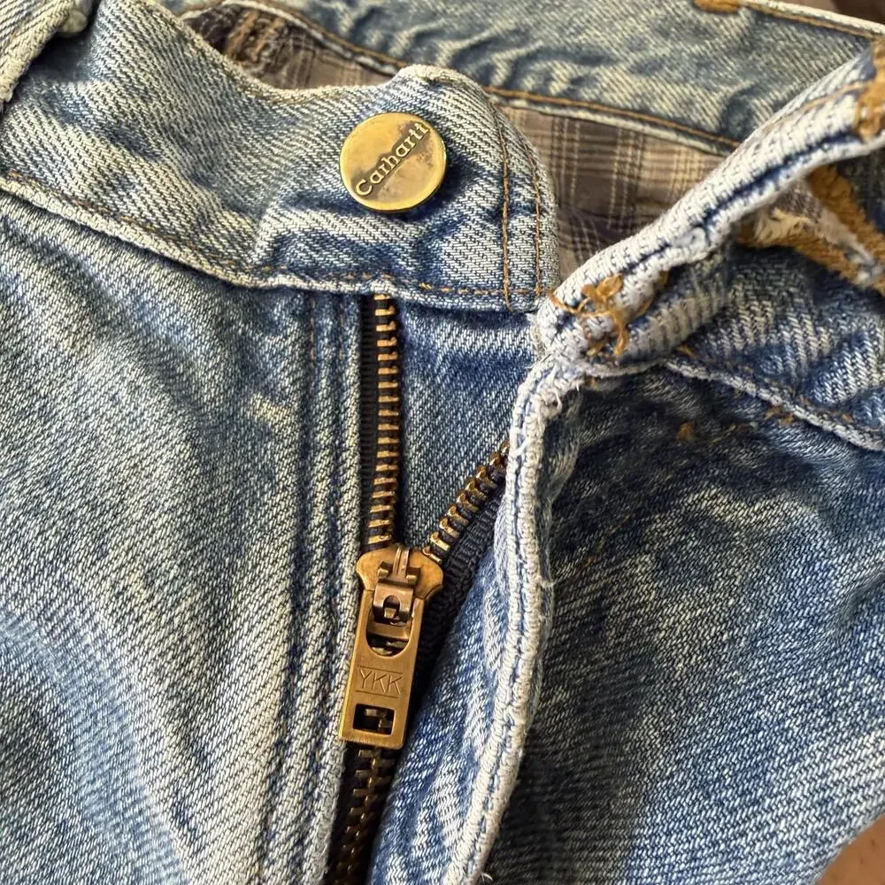 Vintage Carhartt Plaid Lined Jeans Distressed 90s Y2K - Picture 5 of 15